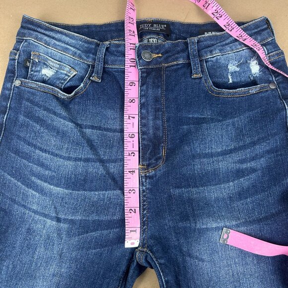 Judy Blue Slim Bootcut Stretch Jeans Womens 11/30 Blue Five Pocket Distressed - Picture 6 of 10